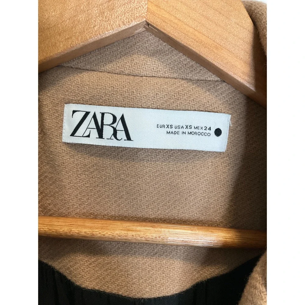 Zara Camel Wool Blend Wrap Long Trench Coat Belted Oversized Neutral Luxury XS - Picture 3 of 8
